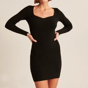 NEW Abercrombie & Fitch Black Rib Knit Long Sleeve Mini Bodycon Sweater Dress S